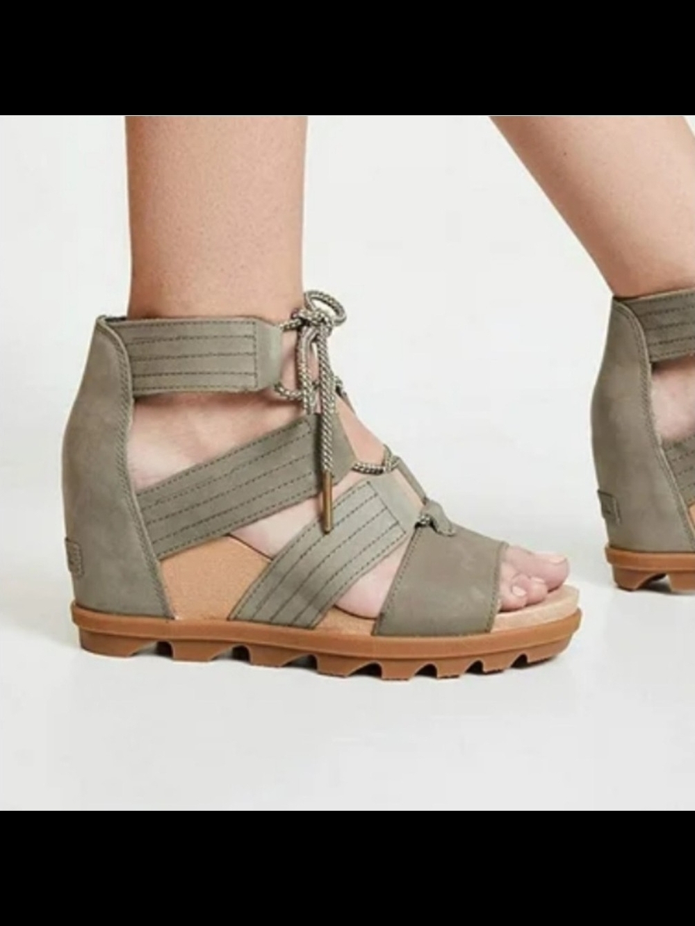 Sorel Olive Green Lace-Up Wedge Sandals Size 7